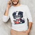 Adorable Book Lover Border Collie With Reading Glasses Cute Raglan Baseball Tee Unisex Long Sleeve T-Shirt