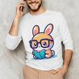 Adorable Book Lover Rabbit With Reading Glasses Cute Premium Unisex Long Sleeve T-Shirt