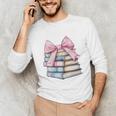 Book Lover Coquette Bow Pink Dainty Ribbon Cute Bookworm Unisex Long Sleeve T-Shirt