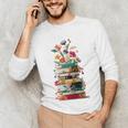 Book Stack With Flowers Reading Lover Bookish Unisex Long Sleeve T-Shirt