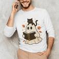Books Ghost Reading Book Halloween Library Cat Fall Unisex Long Sleeve T-Shirt Books Ghost Reading Book Halloween Library Cat Fall Unisex Long Sleeve T-Shirt