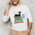 Cat And Books Retro Midcentury Mid Century Aesthetic Unisex Long Sleeve T-Shirt