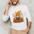 Cute Autumn Gnome Reading Pumpkin Book Lover Unisex Long Sleeve T-Shirt