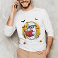 Cute Ghost Reading Book Retro Halloween Librarian Unisex Long Sleeve T-Shirt