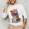 Cute Kawaii Kids Reading Books Glasses Red Panda Lover Unisex Long Sleeve T-Shirt