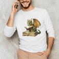Dragon Bookworm Reading Book Graphic Unisex Long Sleeve T-Shirt Dragon Bookworm Reading Book Graphic Unisex Long Sleeve T-Shirt