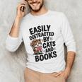 Easily Distracted By Cats And Books Lovers Reading Unisex Long Sleeve T-Shirt Easily Distracted By Cats And Books Lovers Reading Unisex Long Sleeve T-Shirt