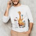 Giraffe Reading Tea Books Coffee Book Lover Graphic Unisex Long Sleeve T-Shirt