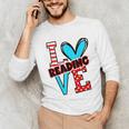 I Heart Books Love Reading Red And Stripe Animated Cat For Men Women Girls Kids Unisex Long Sleeve T-Shirt