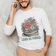Leer ES Poder Cute Floral Spanish Teacher Book Reading Unisex Long Sleeve T-Shirt