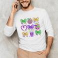 Mardi Gras Teacher Coquette Bow Pencil Apple Book Women Girl Unisex Long Sleeve T-Shirt