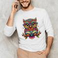 Owl With Glasses And Book Reading Unisex Long Sleeve T-Shirt