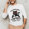 Read Banned Books Drink Coffee Fight Evil Retro Cat Unisex Long Sleeve T-Shirt