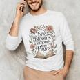 She Blooms Among The Pages Women Mom Wife Floral Book Lover Premium Tri-Blend Unisex Long Sleeve T-Shirt