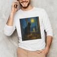 Van Gogh Starry Night Art Cat And Book Lovers Unisex Long Sleeve T-Shirt
