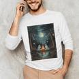 Vintage Ghost Book Reading Camping Gothic Halloween Teachers Unisex Long Sleeve T-Shirt