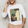 Vintage Japanese Cat Book Lovers UFO Alien Abduction Cat Dad Unisex Long Sleeve T-Shirt Vintage Japanese Cat Book Lovers UFO Alien Abduction Cat Dad Unisex Long Sleeve T-Shirt