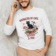 Women's Cat Books Romantic Floral Aesthetic Book Lover Cat Owner Unisex Long Sleeve T-Shirt