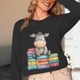 Adorable Donkey With Heart Sitting On Colorful Book Stack Unisex Long Sleeve T-Shirt