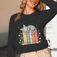 Books Lover Cute Sleepy Cat Relax Reading Vibe Unisex Long Sleeve T-Shirt