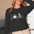 Cat Book Coffee Lover Heartbeat Cat Lover Book Lover Unisex Long Sleeve T-Shirt