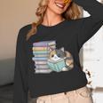 Cat On Books Pets Cats Reading Book Nerd Read Reader Bookcat Unisex Long Sleeve T-Shirt