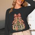 Coquette Christmas Book Tree Xmas Lights Librarian Teacher Unisex Long Sleeve T-Shirt