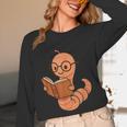 Cute Bookworm Worm Reading Book Glasses Nerdy Unisex Long Sleeve T-Shirt