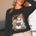 Cute Cozy Ghost Reading With Cat Book Lover Autumn Fall Unisex Long Sleeve T-Shirt Cute Cozy Ghost Reading With Cat Book Lover Autumn Fall Unisex Long Sleeve T-Shirt