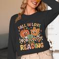 Fall In Love With Reading Autumn Pumpkin Teacher Book Lover Unisex Long Sleeve T-Shirt