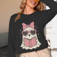 Ghost Reading Book Halloween Cat Lover Unisex Long Sleeve T-Shirt