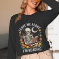 Leave Me Alone Skeleton Reading Book Floral Moon Librarian Unisex Long Sleeve T-Shirt