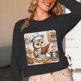 Owl Learning To Cook With Cookbook Chef Apron Stove Cooking Unisex Long Sleeve T-Shirt