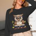 Owl Reading A Book Perched On A Branch Bookworm Unisex Long Sleeve T-Shirt