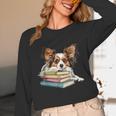 Papillon Books Reading Dog Breed Graphic For Men Women Kids Unisex Long Sleeve T-Shirt Papillon Books Reading Dog Breed Graphic For Men Women Kids Unisex Long Sleeve T-Shirt