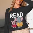 Pig Elephant Reading Cute Book Lover Bookworm Boys Girls Kid Unisex Long Sleeve T-Shirt