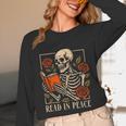 Read In Peace Skeleton Reading Book Halloween Teacher Unisex Long Sleeve T-Shirt