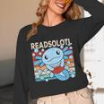 Readsolotl Blue Kawaii Axolotl Book Lover Reading Retro Unisex Long Sleeve T-Shirt