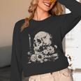 Skull Books Flowers Goth Reader Grunge Dark Alt Aesthetic Unisex Long Sleeve T-Shirt
