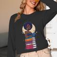 Woman And Books Stack Afro Girl Reading Lover Unisex Long Sleeve T-Shirt Woman And Books Stack Afro Girl Reading Lover Unisex Long Sleeve T-Shirt