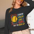 Women's Girls Softball Play Like A Girl Comic Book Pop Art Unisex Long Sleeve T-Shirt Women's Girls Softball Play Like A Girl Comic Book Pop Art Unisex Long Sleeve T-Shirt