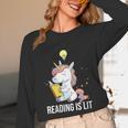 Women's Reading Is Lit Unicorn Library English Teacher Book Lover Unisex Long Sleeve T-Shirt