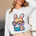 Adorable Book Lover Rabbit With Reading Glasses Cute Premium Unisex Long Sleeve T-Shirt