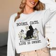 Books Cats Life Is Sweet Cat Book Lover Men Women Teen Unisex Long Sleeve T-Shirt