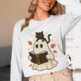 Books Ghost Reading Book Halloween Library Cat Fall Unisex Long Sleeve T-Shirt Books Ghost Reading Book Halloween Library Cat Fall Unisex Long Sleeve T-Shirt