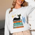 Cat And Books Retro Midcentury Mid Century Aesthetic Unisex Long Sleeve T-Shirt