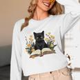 Cat Shirts For Women Book Lover Shirt Cute Cat And Book Premium Tri-Blend Unisex Long Sleeve T-Shirt