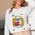Cute Ghost Reading Book Retro Halloween Librarian Unisex Long Sleeve T-Shirt