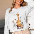 Giraffe Reading Tea Books Coffee Book Lover Graphic Unisex Long Sleeve T-Shirt