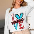 I Heart Books Love Reading Red And Stripe Animated Cat For Men Women Girls Kids Unisex Long Sleeve T-Shirt